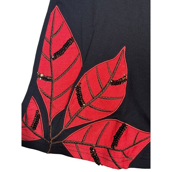 Vintage Peanut Butter & Jelly Black Sweater‎ Red Poinsettia Sequin Women’s XL - Picture 5 of 11
